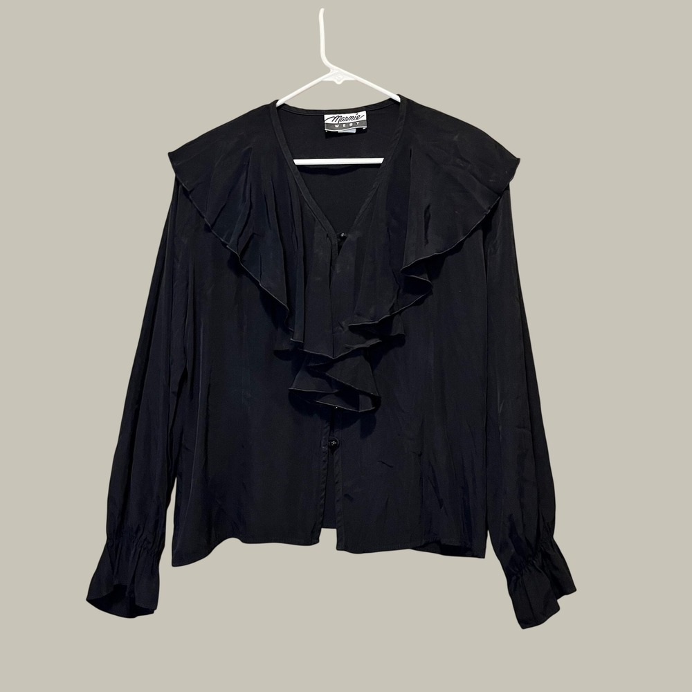 Marnie West Ruffle Blouse Womens Large Black Romantic Victorian Whimsigoth Fairy
